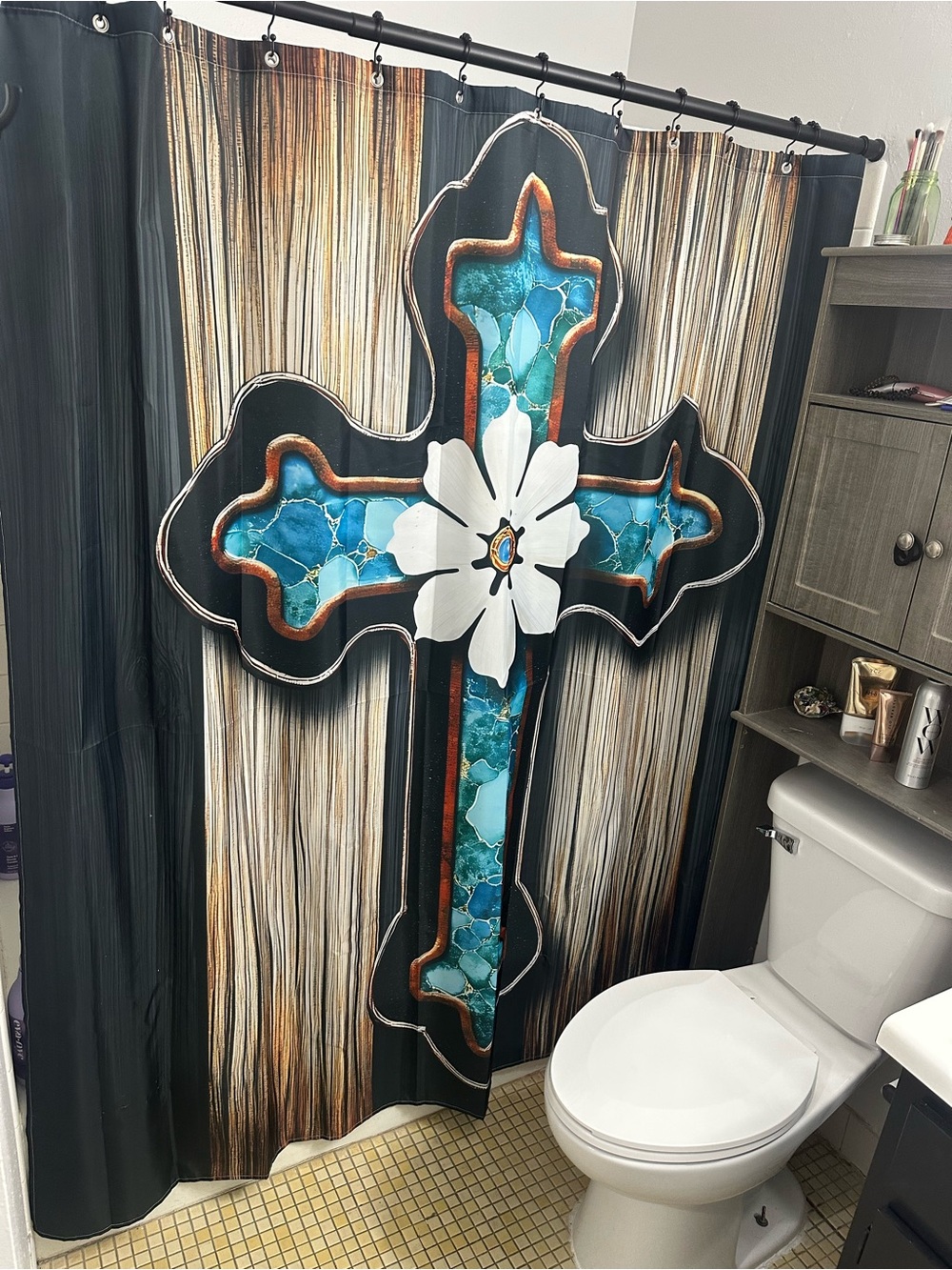 Decorative Teal Cross Bath Rug Set - Home Bath